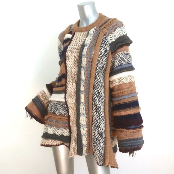 Stella McCartney Patchwork Boucle Sweater Brown/Multi Wool-Blend Size 40 - Picture 2 of 9